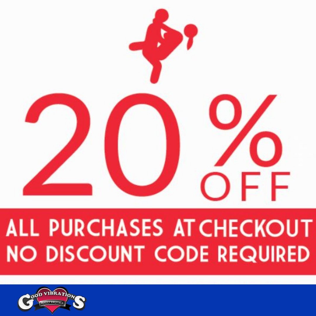 Did you know!? 20% off all Good Vibrations prices when you shop online! This discount is automatically applied at the checkout, so you never have to remember a code.
.
Discount is for online purchases only and is not available in either of our stores..