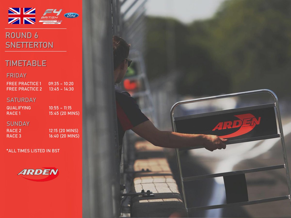 And for those of you keen to spot the next generation of motorsport stars, here's all the details as our #RedArrows return to @BritishF4 action at @SnettertonMSV! 🙌 #ArdenMotorsport | #BritishF4
