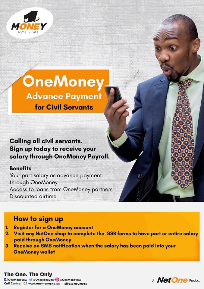 OneMoneyZw's tweet photo. Opt to receive your salary via OneMoney! Get to enjoy unique benefits such as lowest transaction cost, OneMoney loans, ZimSwitch enabled card and a salary upfront. Sign up today, for tomorrow might be too late. Visit any nearest NetOne shop today to sign up. Call 121 for more. https://t.co/THeQf9ETyq