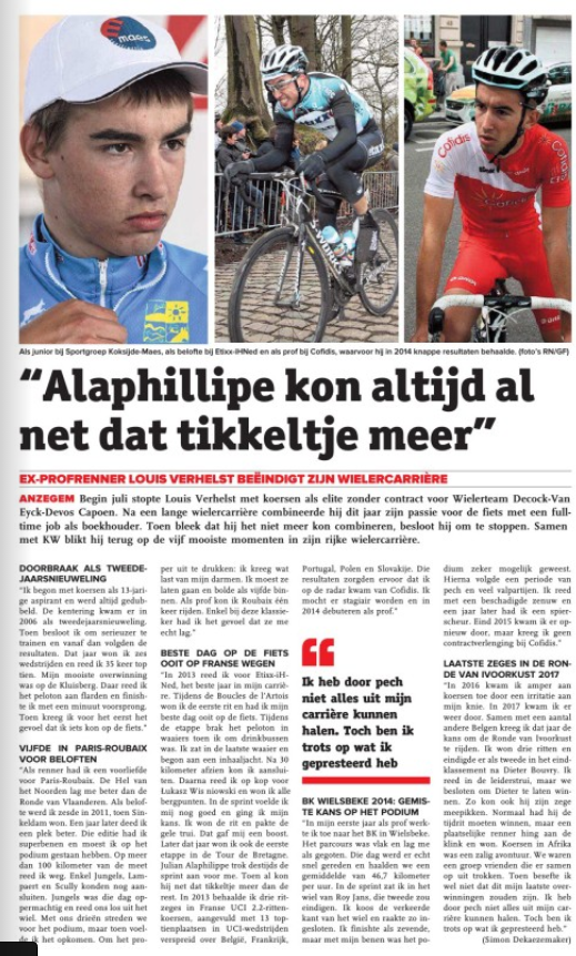 simon_dek's tweet photo. Begin juli besliste @LouisVerhelst om zijn wielercarrière te beëindigen. Samen met #KW blikt hij terug op de vijf mooiste momenten: "@alafpolak1 kon altijd al net dat tikkeltje meer" https://t.co/dAXcbYtzck #cycling https://t.co/oNjgb8VUon
