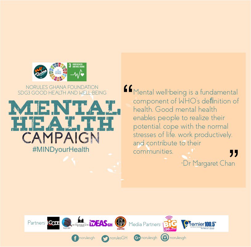 Mental well-being is a fundamental component of <a href="/WHO/">World Health Organization (WHO)</a> definition of good health. Let get them to prioritize mental health.Join this awareness drive by liking and retweeting.#MINDyourHealth #mentalhealth <a href="/premier_radio/">RADIO PREMIER (100.5 FM)</a> <a href="/icodeteam/">iCODE</a> <a href="/blackbeltGH/">BlackBelt</a> <a href="/cinemanuel_s/">Cinemanuel Studios</a> <a href="/ideasghtv/">ideasghtv</a> <a href="/FontomfromE/">Fontomfrom amandze awards</a>