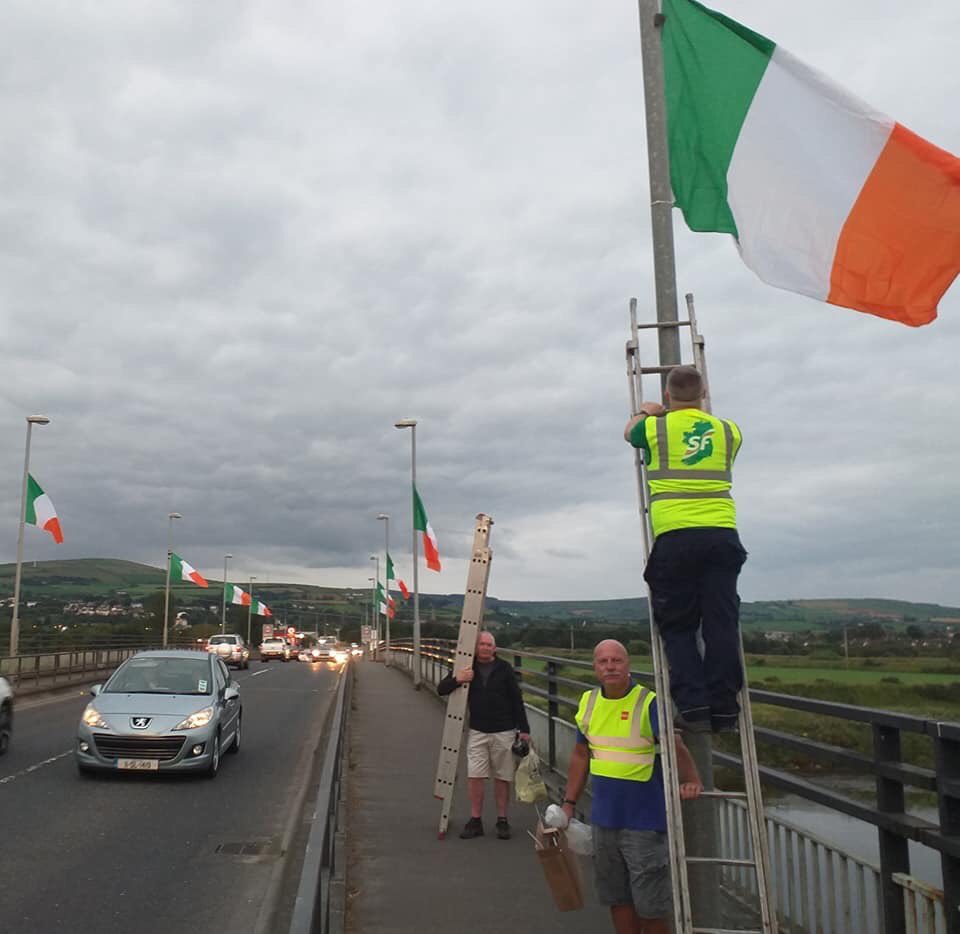 Sir__Walsingham's tweet photo. Let Sinn Fein never utter the words "flags on lamp posts on shared spaces should be taken down" ever again. https://t.co/4VRWUSXnca