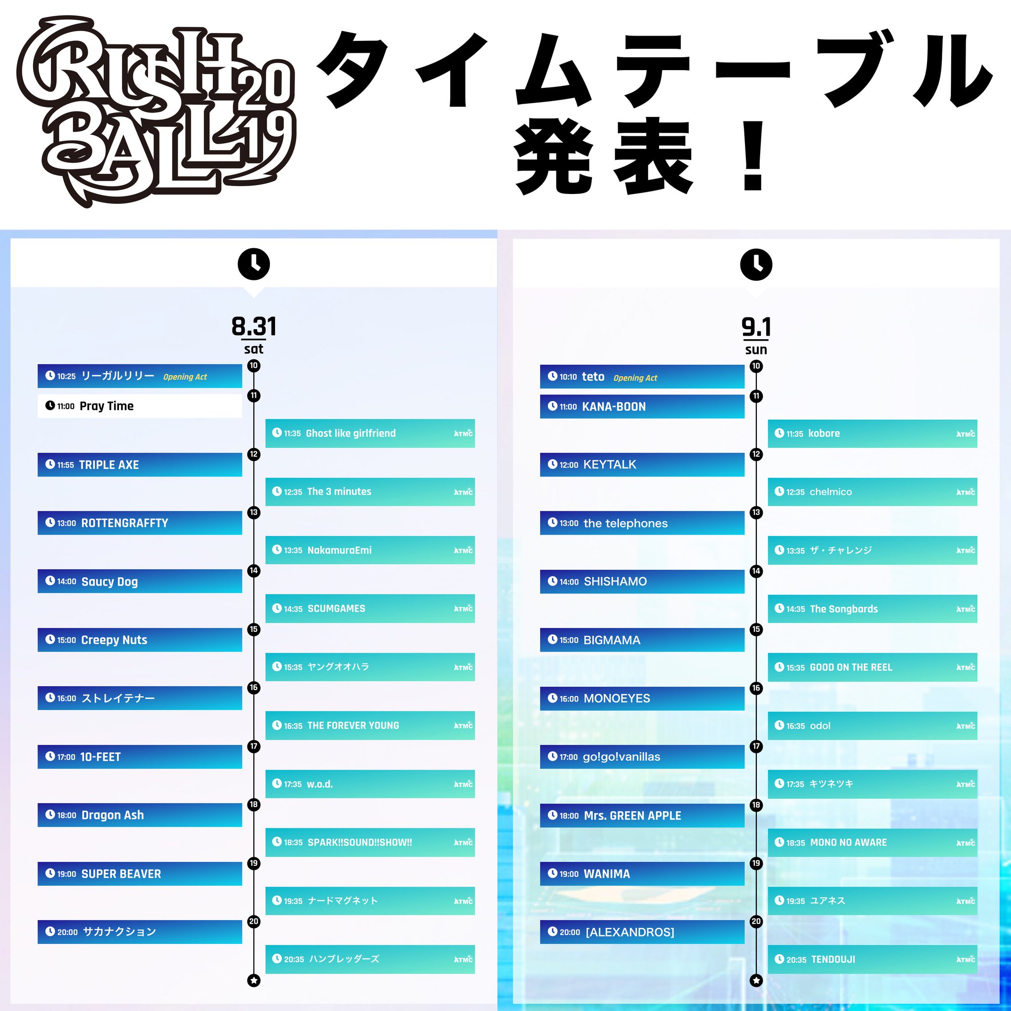Rush Ball Rush Ball 19 Timetable 発表 夏休み最後の土日をrock します Opening Actからclosing Actまでお楽しみに T Co Sxtqpzwj9e Rushball ラシュボ T Co Owbglpp3d8 Rush Ball Rush Ball 19 Timetable 発表 夏休み最後の土日をrock します Opening Actからclosing Actまでお楽しみに T Co Sxtqpzwj9e Rushball ラシュボ T Co Owbglpp3d8