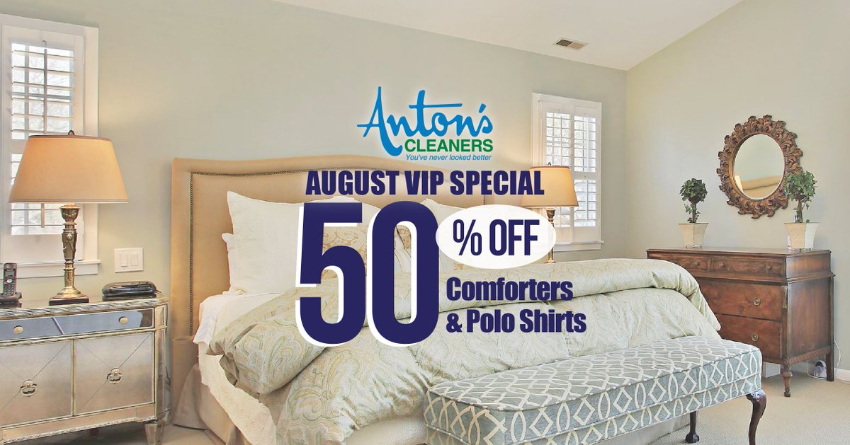 It's time to save on comforters and polo shirts! Sign up as a VIP Express customer at Anton's &amp; you'll receive a 50% off coupon via  email. Take advantage of the savings all month long!

antons.com/services/vip-e…