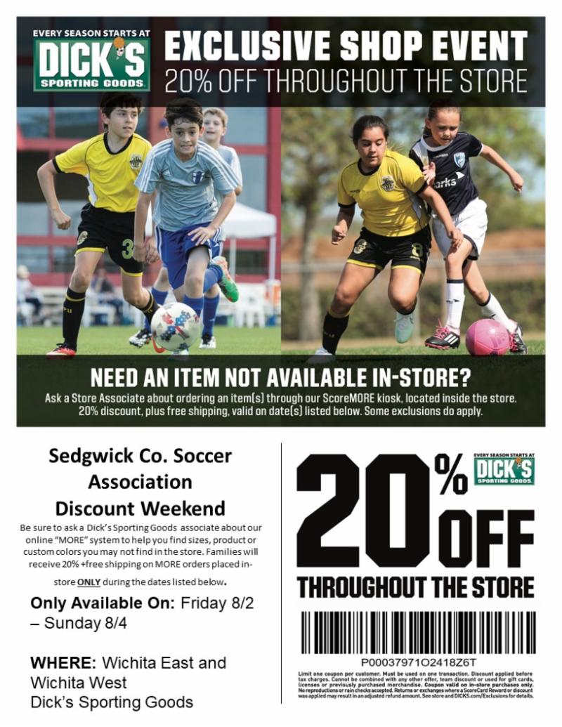 SoccerSCSA's tweet photo. Save 20% off your entire purchase at Dick's Sporting Goods starts TODAY!!!! https://t.co/NAJHbFmuTz https://t.co/KL0LCZ5W6c