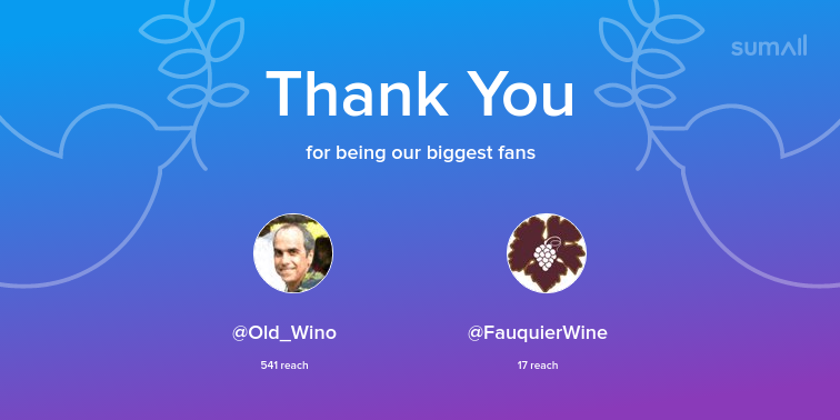 Our biggest fans this week: Old_Wino, FauquierWine. Thank you! via sumall.com/thankyou?utm_s…