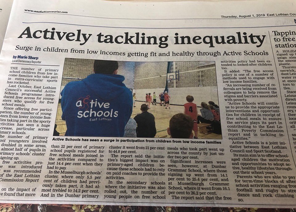 Active Schools East Lothian in the news! Check out this weeks East Lothian Courier 

For more info, get in touch 😊 #tacklinginequality #activeschools