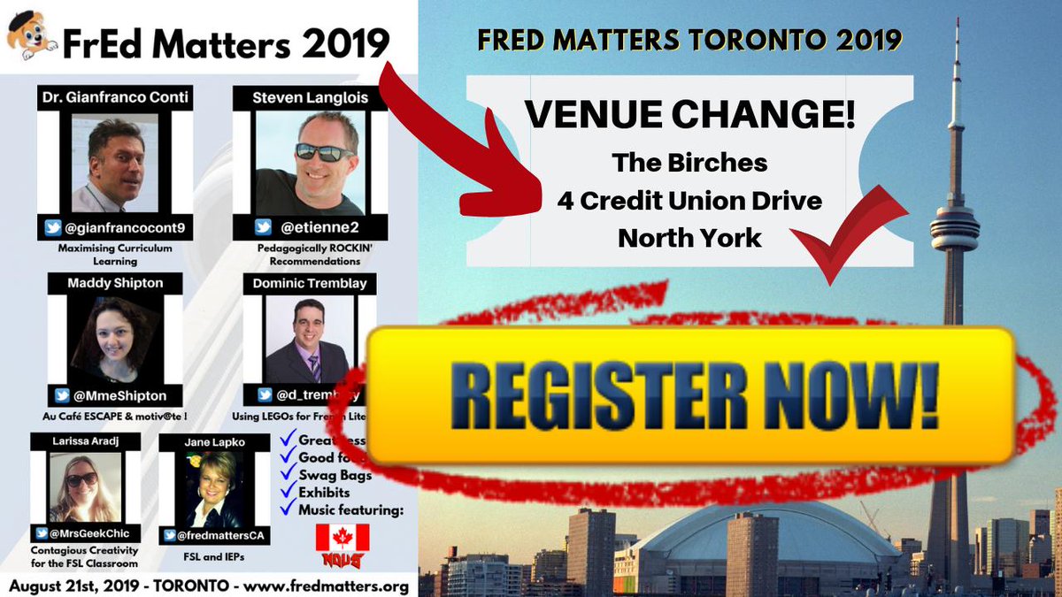 Reminder of the venue change to all French teachers attending FrEd Matters Toronto on August 21st. It is not being held at The Birches (Latvian Centre), 4 Credit Union Drive, North York. Check your emails and confirm with Julie at info@fredmatters.org