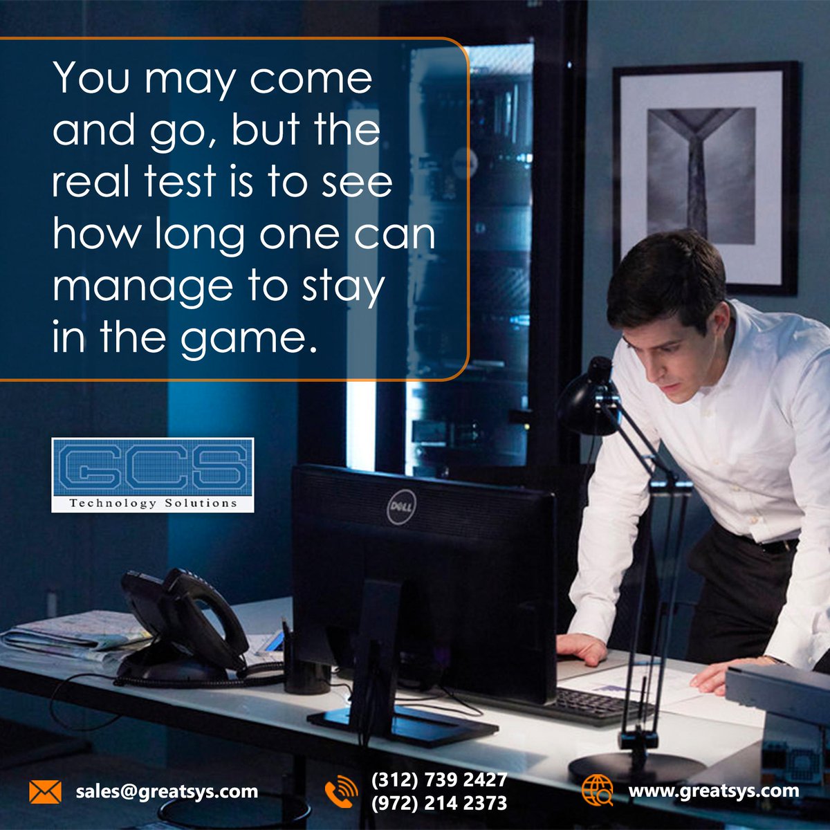 GCS Inc (@gcs247) on Twitter photo Staying in the game. This is what matters!
#motivation #motivationalquotes #networkassesment #managedservices #GCS #Greatcomputersolutions #databackup #datarecovery
Visit: greatsys.com
Write: sales@greatsys.com
Call:
Chicago: (312) 739 2427
Dallas: (312) 739 2427 Staying in the game. This is what matters!
#motivation #motivationalquotes #networkassesment #managedservices #GCS #Greatcomputersolutions #databackup #datarecovery
Visit: greatsys.com
Write: sales@greatsys.com
Call:
Chicago: (312) 739 2427
Dallas: (312) 739 2427