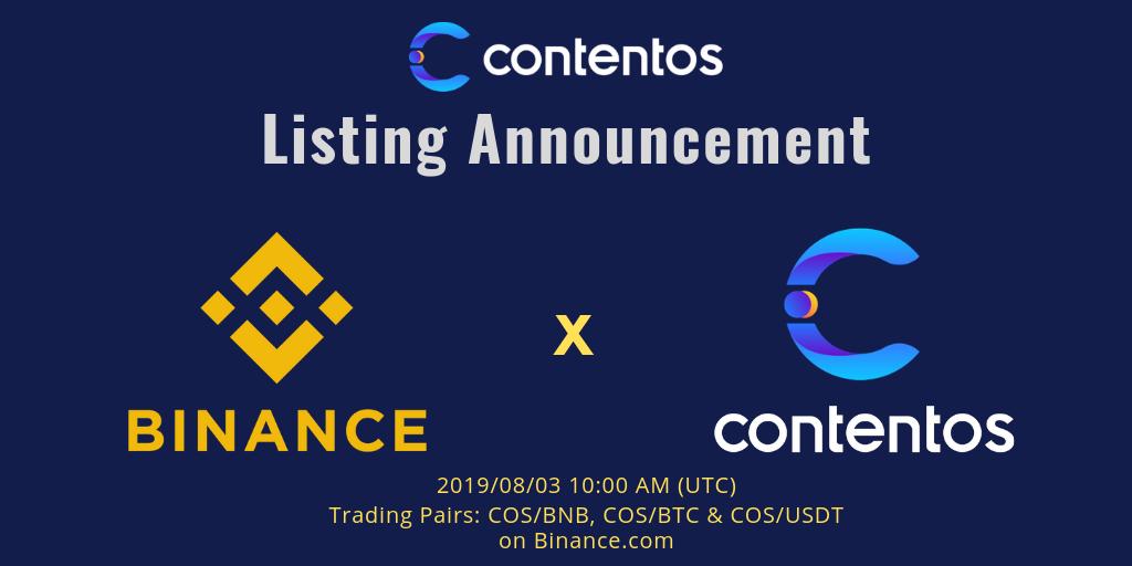 contentosio's tweet photo. 🎊 $COS is listing on @binance!🎊
#Trading starts at 2019/08/03 10:00 AM (UTC). From @binance_DEX to @binance, we greatly appreciate all the support from our global COSers. This is just the beginning! @contentosio will strive to reinvent the global content ecosystem! https://t.co/qPYJBIF98q