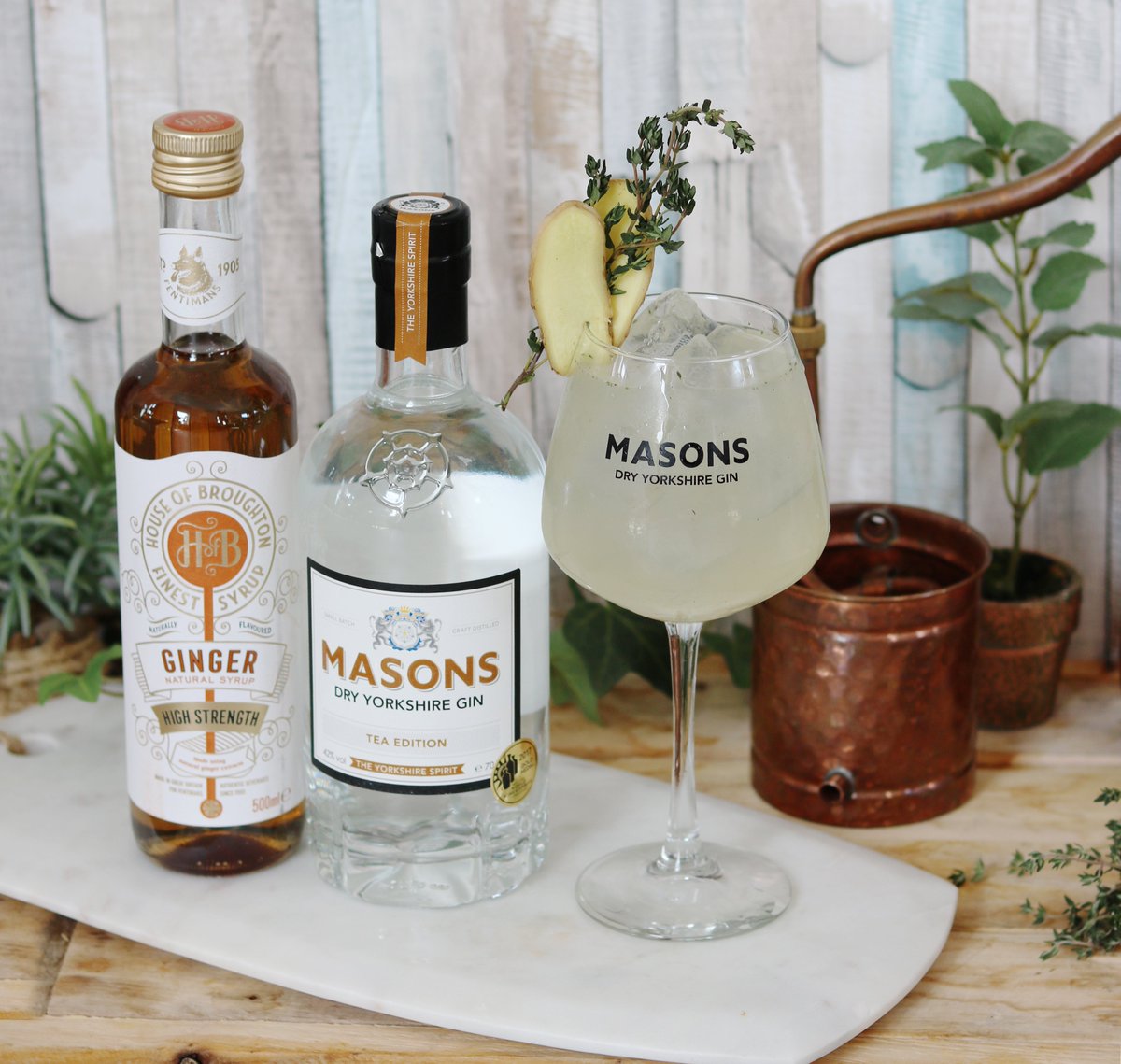 MasonsGin's tweet photo. To end the #Yorkshireweek celebrations we will be enjoying a Ginger and Thyme Spritz using our award-winning Tea Edition. Head to our Facebook page for the full recipe now #YorkshireDay #makemineamasons https://t.co/oOqR5T3beP