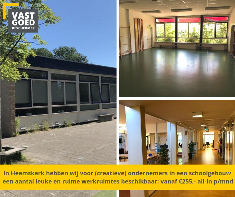 devgb_nl's tweet image. Ben jij die (creatieve) #ondernemer die een #werkplek zoekt in #Heemskerk? Wij hebben vanaf augustus ruimtes beschikbaar in een #schoolgebouw, ideaal te gebruiken voor een regulier of creatief kantoor of bijvoorbeeld als schoon #atelier. Interesse? bit.ly/2XZ3oBg