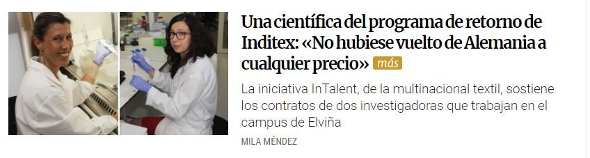CICAUDC's tweet photo. Ciencia puntera en #CICAUDC gracias a investigador@s excelentes como @areyric y @elena_pazosch @intalent_udc

"Fue un privilegio, no solo por la oportunidad de llevar a cabo mi propia investigación, sino por volver a Galicia" 
@areyric
 
https://t.co/Pu45mpz3JZ 
@lavozdegalicia https://t.co/I63gE7Z4xY