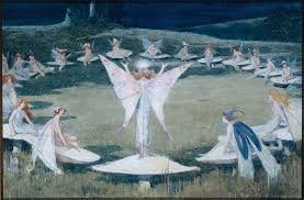 DARE YOU ENTER A FAIRY RING? Thought to be a sure sign of otherworldly presences. Upon entering the elfring, or sorcerer’s circle of mushrooms you will become invisible &amp; be made to dance around until you die of exhaustion…ooh!! #BotanicalGothic Image E. R. Hughes; W. J. Morgan