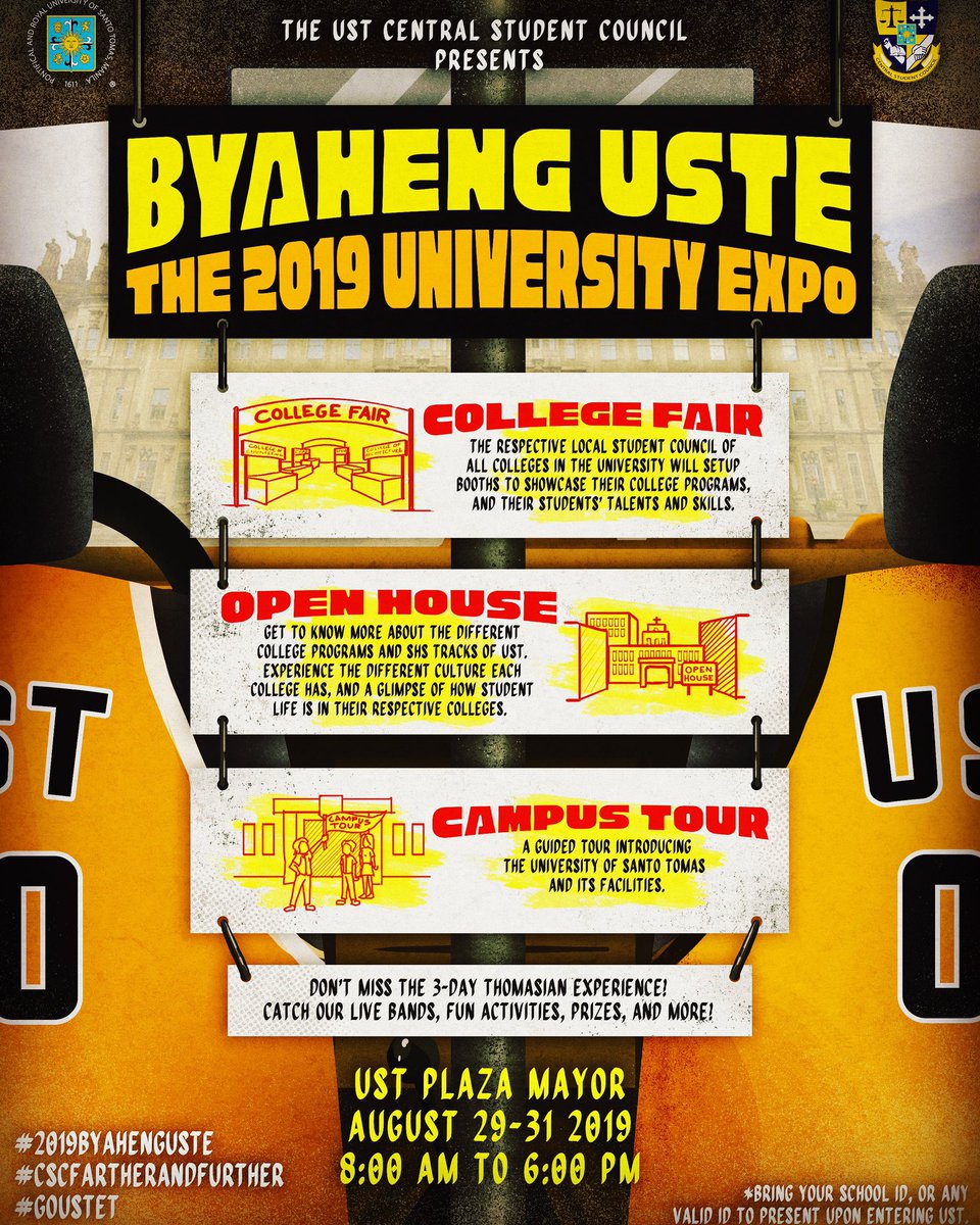USTofad's tweet image. If you’re an aspiring Thomasian, you don’t want to miss this!  🐯

#2019ByahengUSTe
#2019UnivExpo
#CSCFartherAndFurther
#GoUSTET