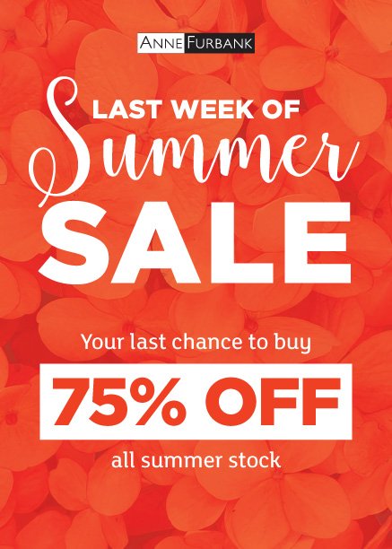 Your last chance to get summer stock at 75% off. Our sale ends tomorrow. #75%off #saleendssoon #lastchance #annefurbank