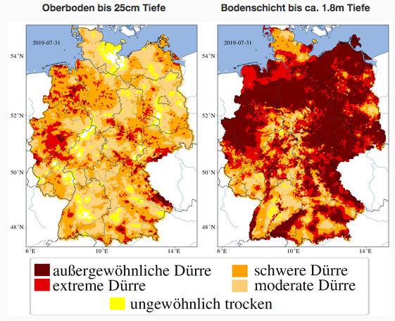 StephanThober's tweet photo. @DWD_klima Trotz des ergiebigen Gesamtniederschlages im 1. Halbjahr 2019 hält die Trockenheit im Boden, sowohl Ober- als auch Gesamtboden, an. #UFZ https://t.co/7lARdU8ytA https://t.co/xKrwi3ZUmZ