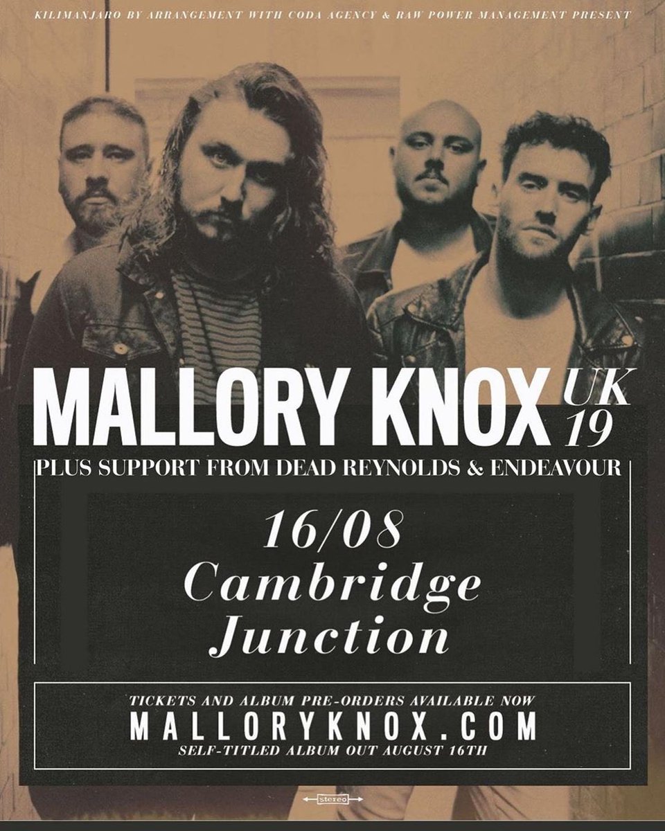 Fresh off of our amazing UK Tour, up next for us is this absolute belter! Supporting <a href="/MalloryKnoxband/">Mallory Knox</a> at their album release show along with our mates <a href="/dead_reynolds/">Dead Reynolds</a> in 2 weeks time. Get your tickets now! 🔥

#malloryknox #livemusic #endeavour #rock
