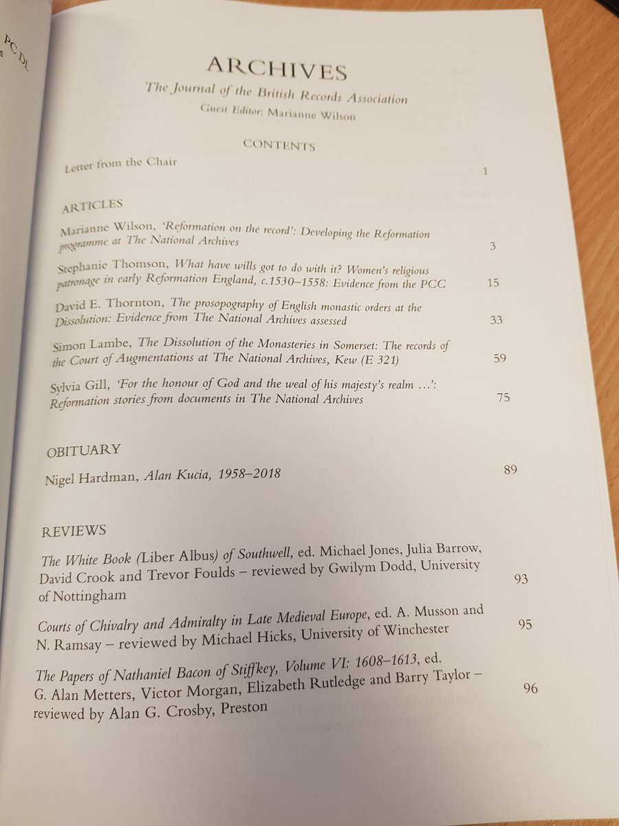 mariannelouisew's tweet photo. #Reformation special issue of @BritRecAss journal Archives just landed on my desk! So pleased to see this in print as a legacy from #ReformationOnRec conference @UkNatArchives @UkNatArcRes https://t.co/fS0LM03wrx