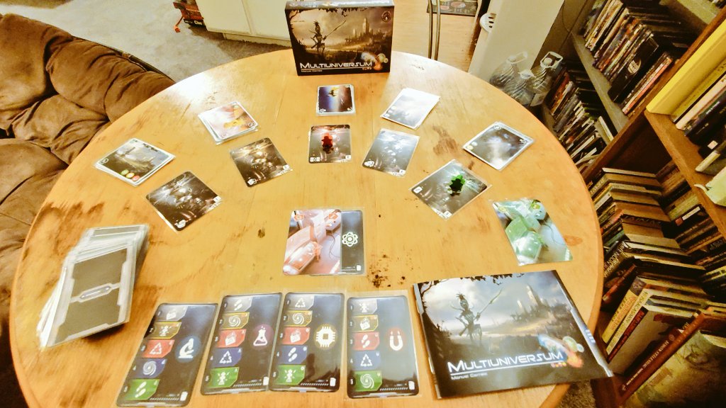 IndieGameReview's tweet photo. Enjoyed a round of #multiuniversum tonight - an indie #cardgame about sealing up interdimensional portals torn asunder by CERN, but not before peeking in to see what strange wonders they hold...
#indiegamedev #tabletopgaming #boardgame https://t.co/dnhuj8zPYG