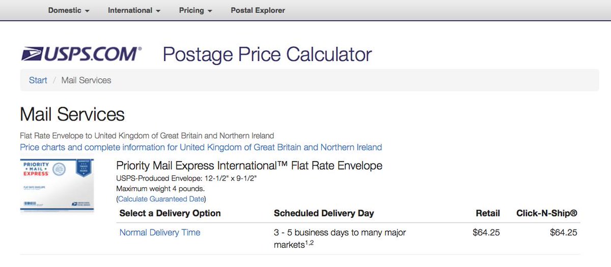 Media Rate Postage Chart