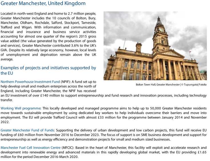 Greater Manchester:-£140m to support entrepreneurship and fund research and innovation processes, including technology transfer.-£33 million to help up to 50,000 Greater Manchester residents move towards sustainable employment.-Supporting the delivery of urban development £60m