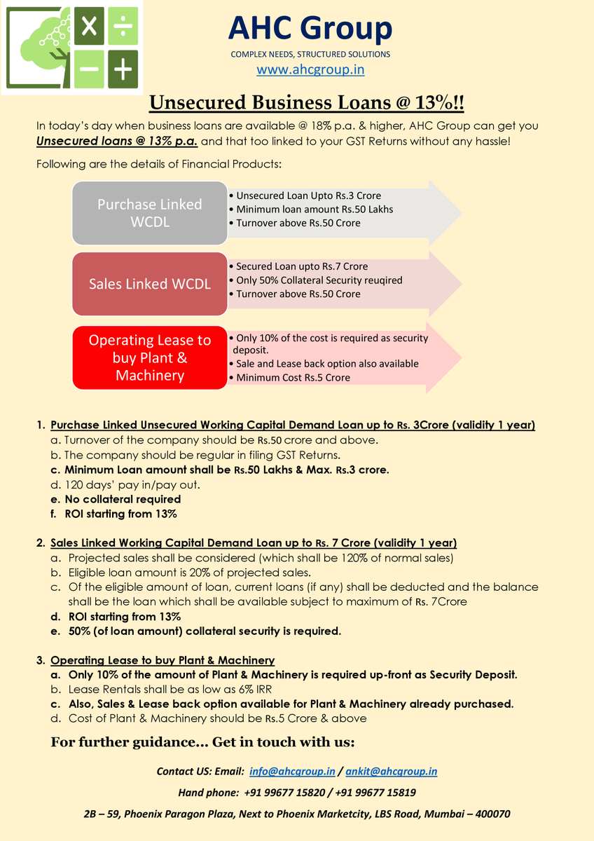 IndiaAhc's tweet photo. Unsecured GST backed Working Capital Loans!! - https://t.co/V8I9adbBCy https://t.co/BCjOTDcud4