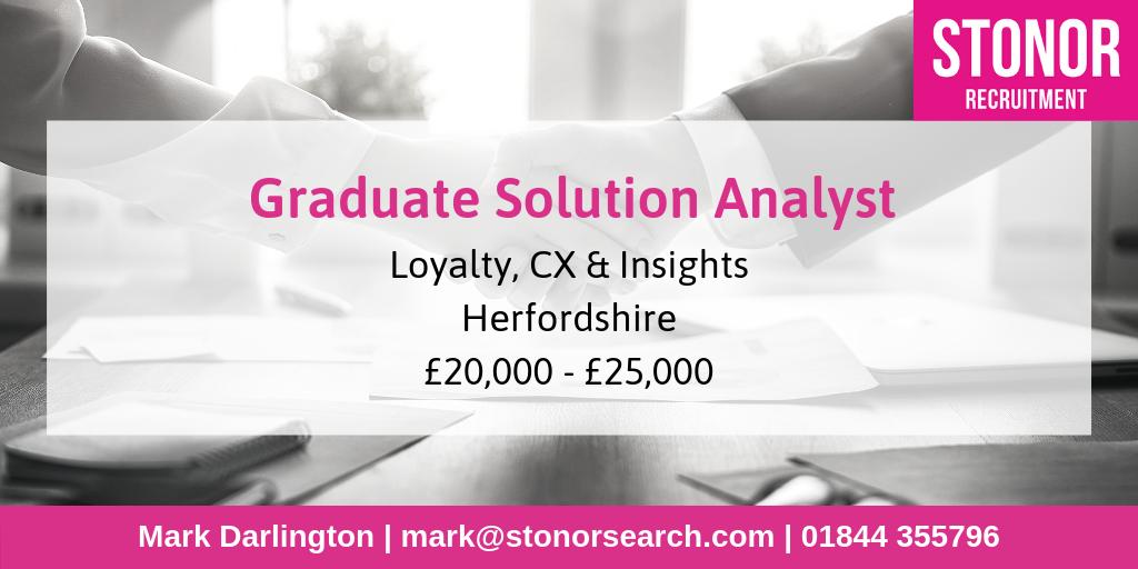 StonorSearch's tweet image. **Graduate Solution Analyst required** in Loyalty, CX &amp;amp; Insights based in #Hertfordshire offering £20k - £25k. For more info contact mark@stonorsearch.com or call 01844 355796. #GradudateJobs #SolutionAnalyst #MarketResearch #Research #ResearchJobs #MarketResearchJobs #JobSearch