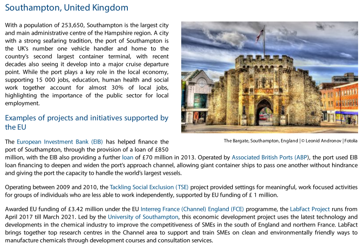 Southampton:-Tackling Social Exclusion project provided settings for meaningful, work focused activities for groups of individuals who are less able to work independently received £1m-£3.42m to support SMEs on clean and environmentally friendly ways to manufacture chemicals