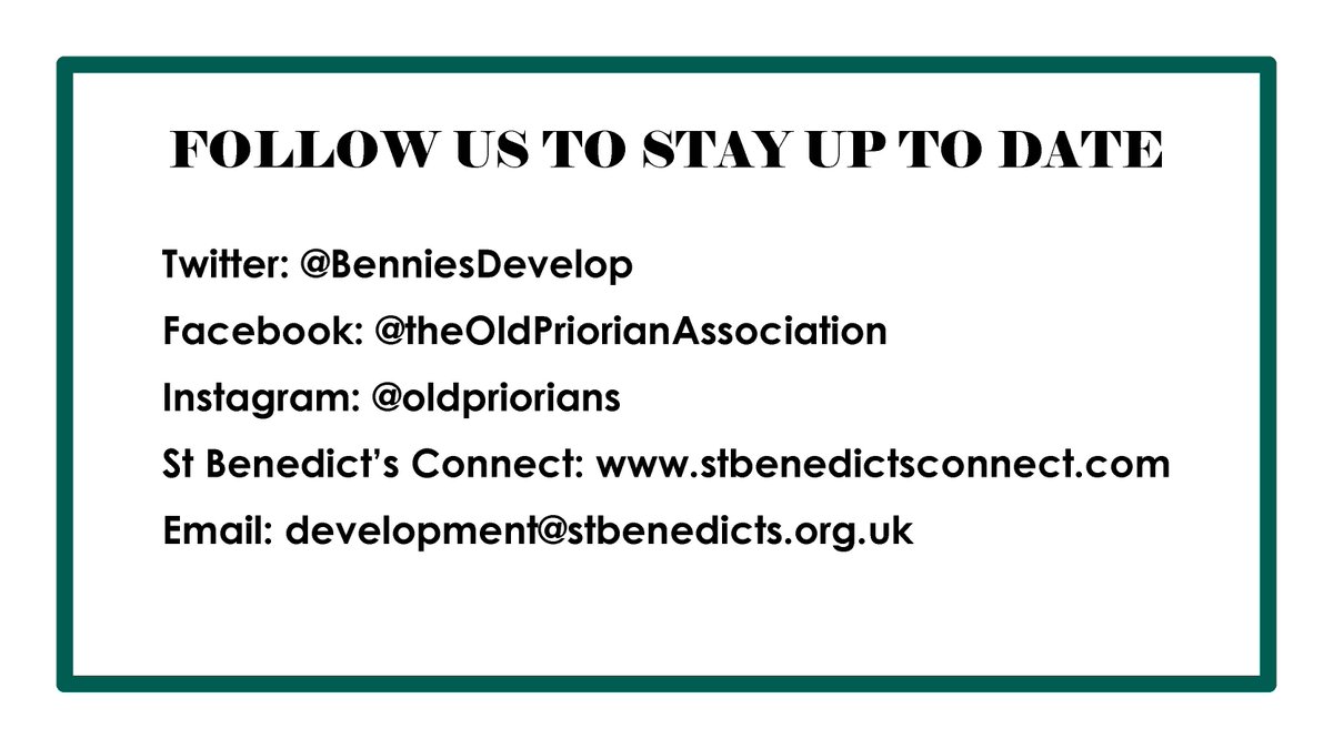 Want to be in the know of all the latest OPA events, news and exciting information?

Give us a follow! #followusfriday

#oldpriorians #opacommunity
