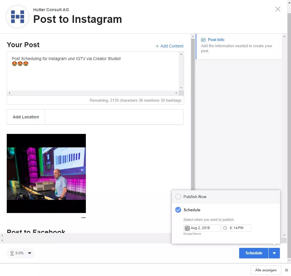Instagram und IGTV Beiträge können nun via Facebook Creator Studio vorgeplant werden