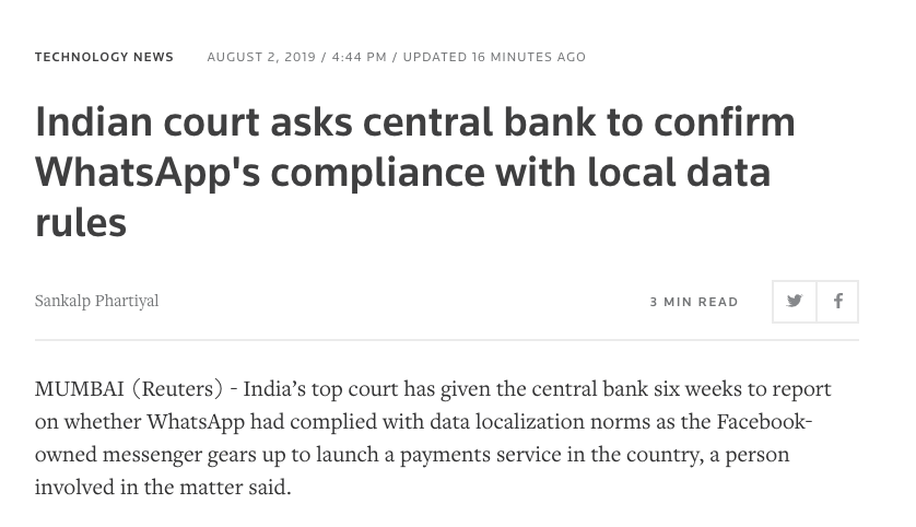 casc_india's tweet image. #GrievanceOfficer in India & #DataLocalization are necessary for success of #DigitalIndia & #MakeinIndia. #SupremeCourt on #CASC petition today directed #RBI #Government to file compliance affidavit within six weeks. #WhatsApp #DigitalPayments @sankalp_sp reuters.com/article/us-wha…