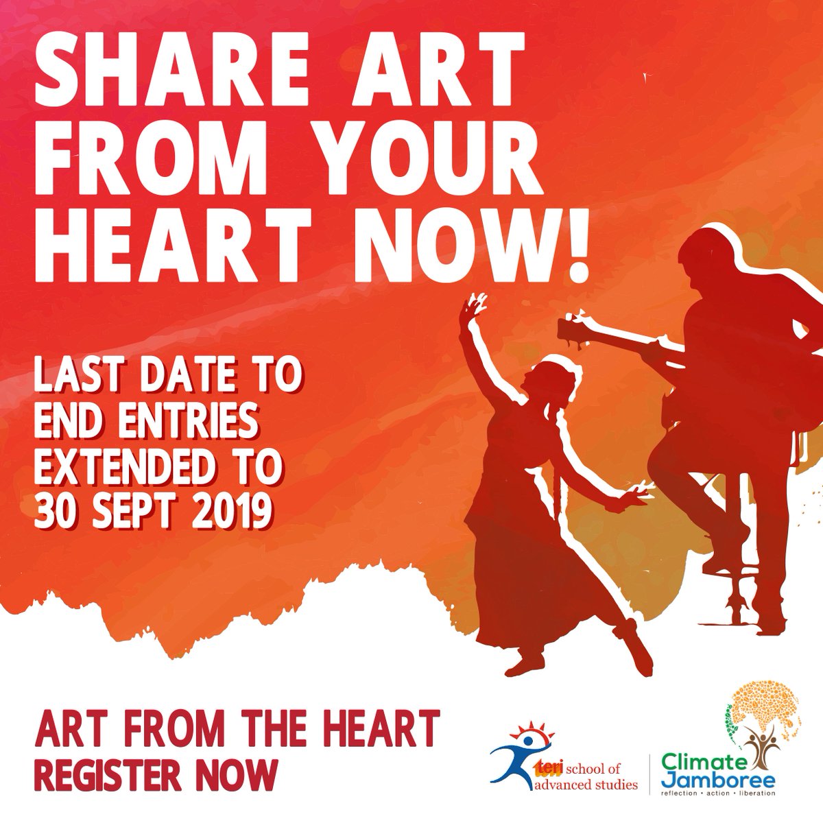 CJ_TeriSAS's tweet photo. Good news ! Last date to apply for Art from the Heart extended to 30 September 2019. Send us your inspiring art and be a part of the movement for sustainability now! 
Visit our website to register https://t.co/zYinjvfNN8
#art #dance #music #theatre #sustainability #climatecrisis https://t.co/6o9sRbPybM