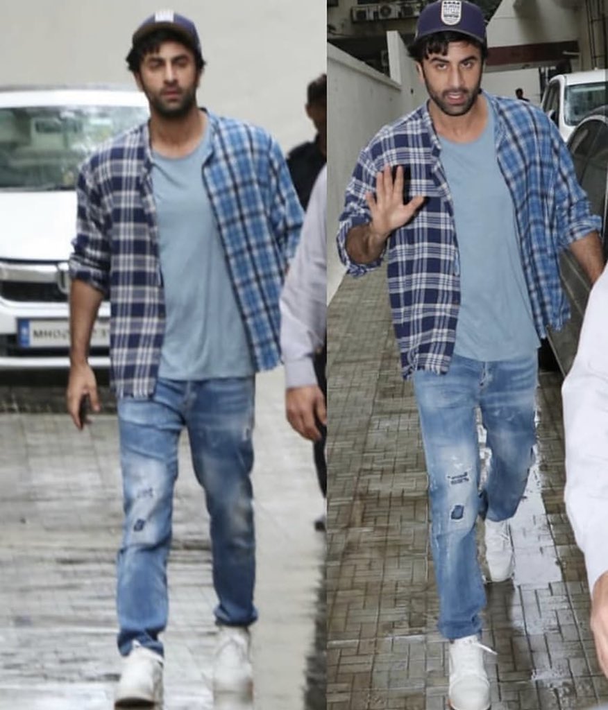 Ranbir Kapoor in blue and orange check shirt showing his textured