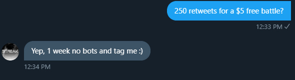 JayeGambler's tweet photo. $5 FREE BATTLE FOR 250 RETWEETS

IF I WIN: I give profit to a random retweet
If I lose I do a $5 giveaway

HOW TO ENTER:

RETWEET
TAG 2 FRIENDS
FOLLOW @Streak_YT_ 
ENDS IN 1 WEEK https://t.co/IcsDj71PMe