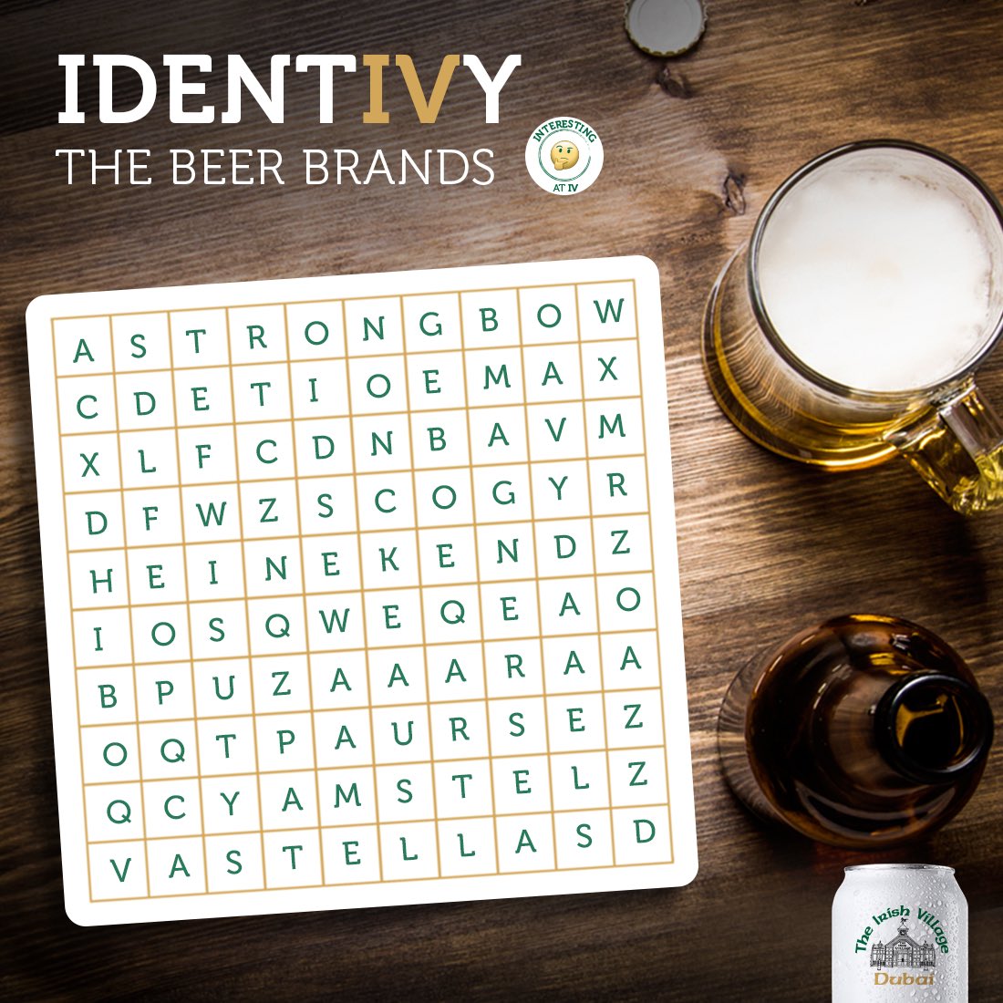IVdubai's tweet photo. WIN AED 150 worth of F&B at The Irish Village!
All you have to do is:
👉Identify the 4 beer brand names placed in the puzzle.
👉Follow us & tag your friends!
#theirishvillage #ivdubai #contest #brandcontest #win #voucher #winvoucher #dubaibrands #dubaicontest #beerbrands https://t.co/UJWMhQkDDV