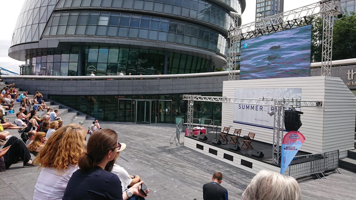 At The Scoop today for our screening of The Living Thames in support of #NationalParkCity as part of #SummerByTheRiver. The audience learning about harbour porpoise, a reminder we are an #ocean city because of the tidal #Thames #London #litter becomes #ocean #pollution #OneLess