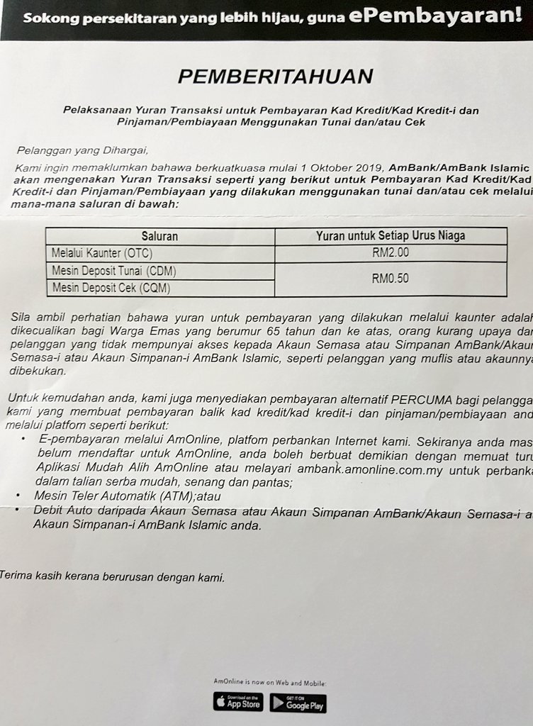 Kah Hau On Twitter Nak Tanya Korang Ada Dapat Surat Dari Bank Tak Pasal Bayar Ansuran Bank In Apa Saja Transaksi Melalui Ini Akan Dicaj Bermula Oktober Dasar Opportunis Kapitalis