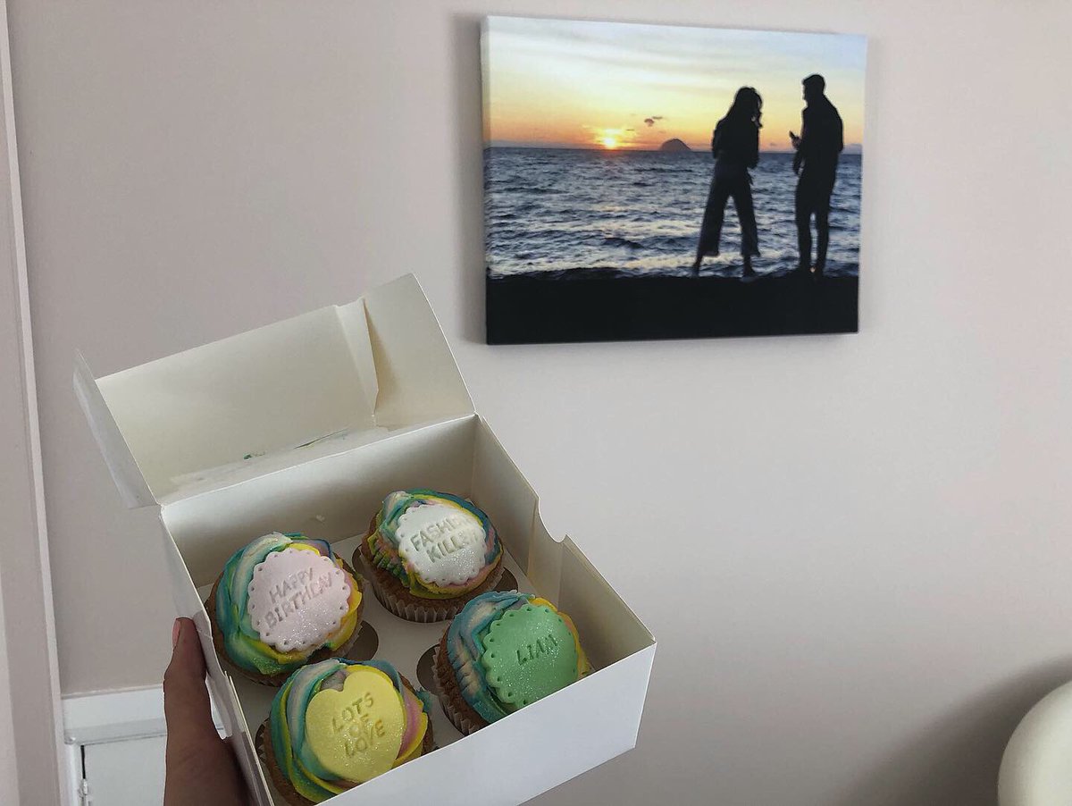 Had the loveliest birthday with my boy and he gave me the most PRECIOUS gifts  The trainers I spoke about on our first date that I’ve wanted for years, a teddy with a picture of us on the night it all began, beautiful cupcakes and a canvas of our favourite picture !!