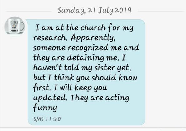 This is Abimbola's last message to the friend we have in common, this morning. @PoliceNG pls ACT NOW!Abimbola is a citizen of Nigeria. Her safety and security is YOUR responsibility! Kindly do your job! #pressfreedom