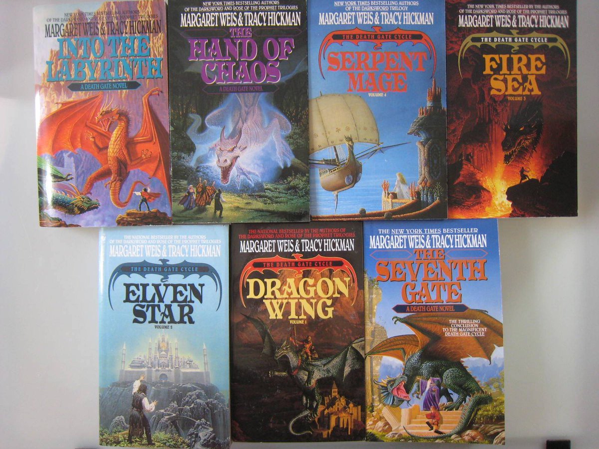 Dra8er's tweet photo. Favorite Fantasy Novel(s)?
I have 2 Go w/ Death Gate Cycle Novels by Margaret Weis & Tracy Hickman. One of the very few I've read more than once, inspired/influenced 1990-94 right out of high school, Broke College Student Era!
@WeisMargaret @trhickman Thank You! #FavoriteFantasy https://t.co/1PNQMu9TwN