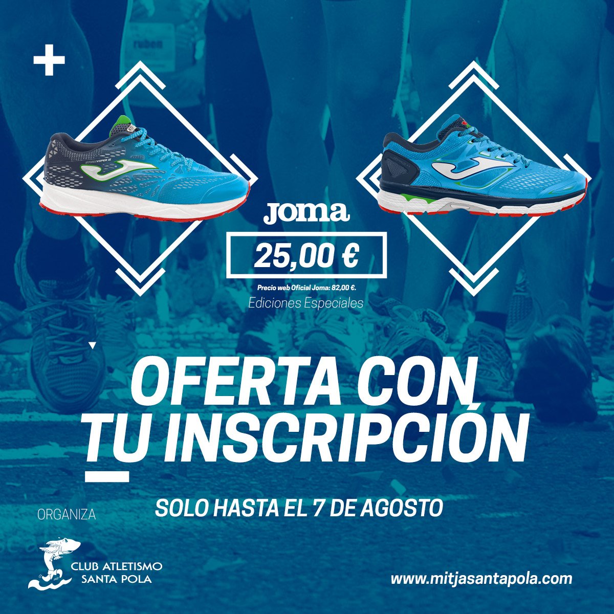 Recuerda esta oferta con tu inscripción, solo hasta el 7 de Agosto. No te quedes sin ellas.

@santapolaturismo <a href="/visitelche/">visitelche</a> <a href="/costablancaorg/">Turismo Costa Blanca</a> 
#mitjasantapola #mmsp2020 #mediamaraton #running #maraton #marathon #santapola