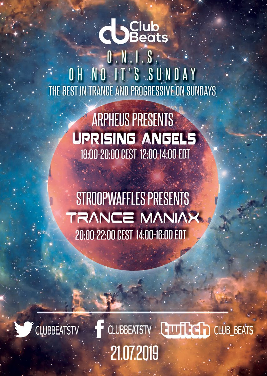 clubbeatstv's tweet photo. O.N.I.S! Look at this line up today! @Arpheuss @SirMartijnH  @Twitch #ONIS #Trance #trancefamily https://t.co/hZn0edjZRb