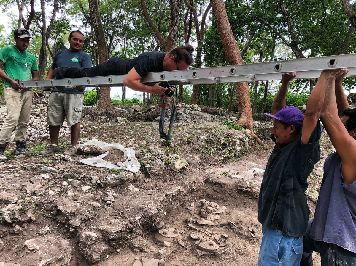 Engaging in some extreme field photography. Thanks to the amazing @BVAR_Project team for literally (and figuratively) holding me up! #fieldwork #bvarproject #archaeology #belize #extremephotography