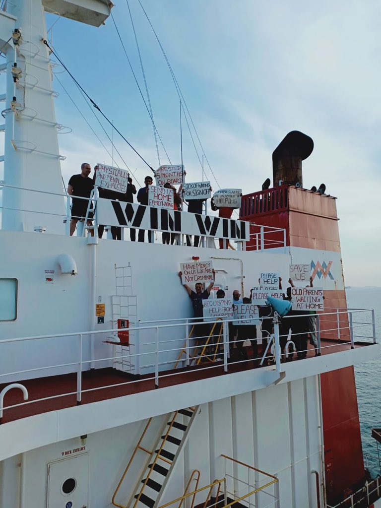 vinodsingh1988's tweet photo. Vessel ‘Win Win’ arrested by Indonesian navy for last 5 months under alleged charges of dropping anchor in Indonesian territory without taking permission from authorities.Indian crew on board are stranded, have not been allowed to sign off.@MEAIndia @shipmin_india @DrSJaishankar https://t.co/kuFdfZfG0p