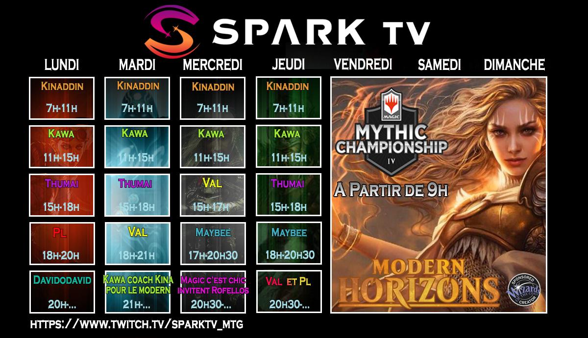 SparkTV_mtg's tweet photo. Programme de la semaine ! 
@wizards_magicFR @OlivierRofellos @MagiccestChic1 @val_pl_mafr @KawakawaTV @AKinaddin https://t.co/WqiypbBcpN
