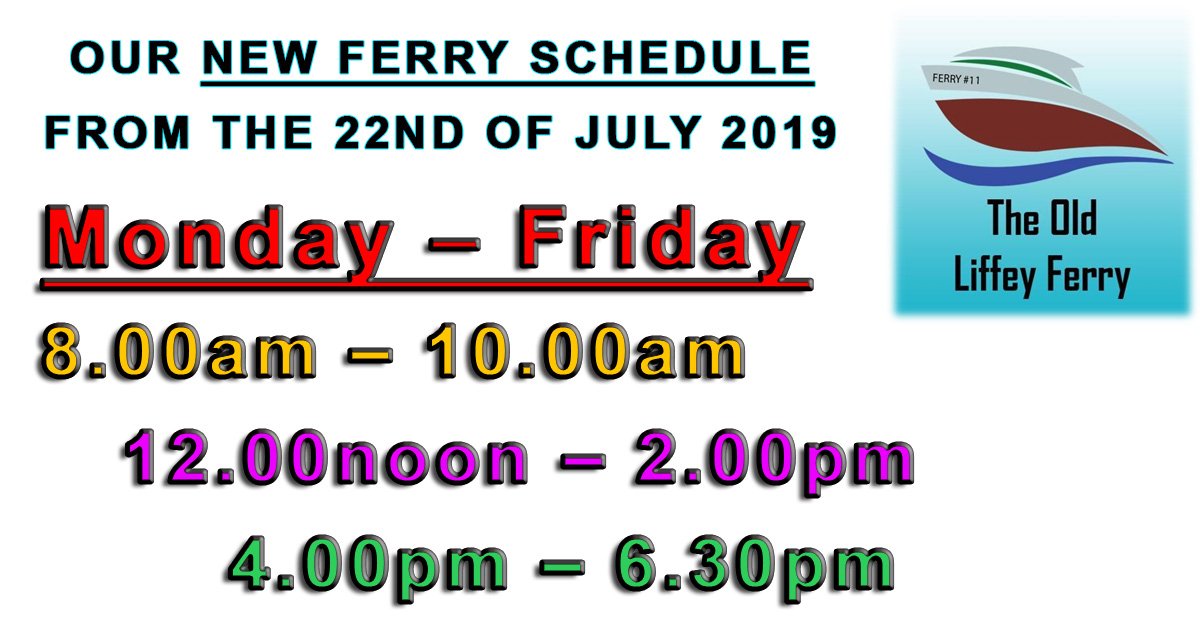 Please all be aware of our New Timetable for Ferry Crossings - effective from tomorrow morning!
We continually try and improve our service and appreciate all the feedback from our regular customers!
See you on-board!
The Liffey Ferry Crew! 👍