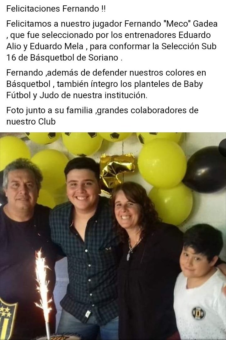 Felicitaciones Fernando !!

Felicitamos a nuestro jugador Fernando "Meco" Gadea , que fue seleccionado por los entrenadores Eduardo Alio y Eduardo Mela , para conformar la Selección Sub 16 de <a href="/LRBSoriano/">LRBS LIGA DE SORIANO</a>