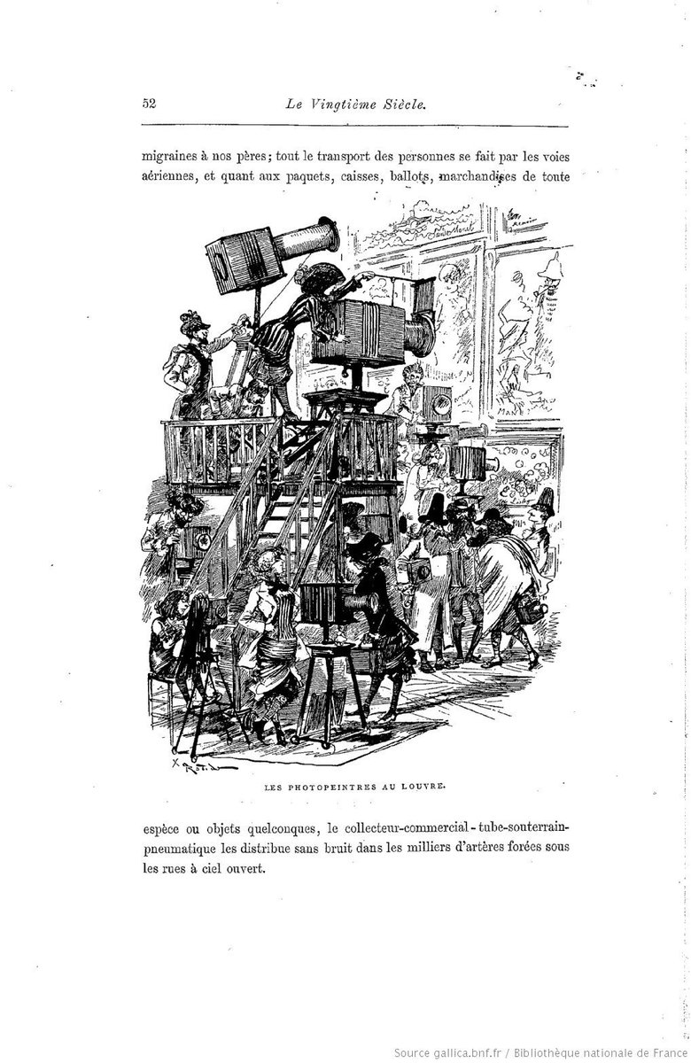 milenapir's tweet photo. L'any 1883 #AlbertRobida va imaginar el futur.
Una visita exprès al @MuseeLouvre en tramvia o els fotògrafs amuntegant-se sobre les obres són algunes de les visions que recull "Le vingtième siècle".
No us perdeu la consulta a @GallicaBnF 👉 https://t.co/C8P2pGbJe5 https://t.co/7DIr2TF7Ui