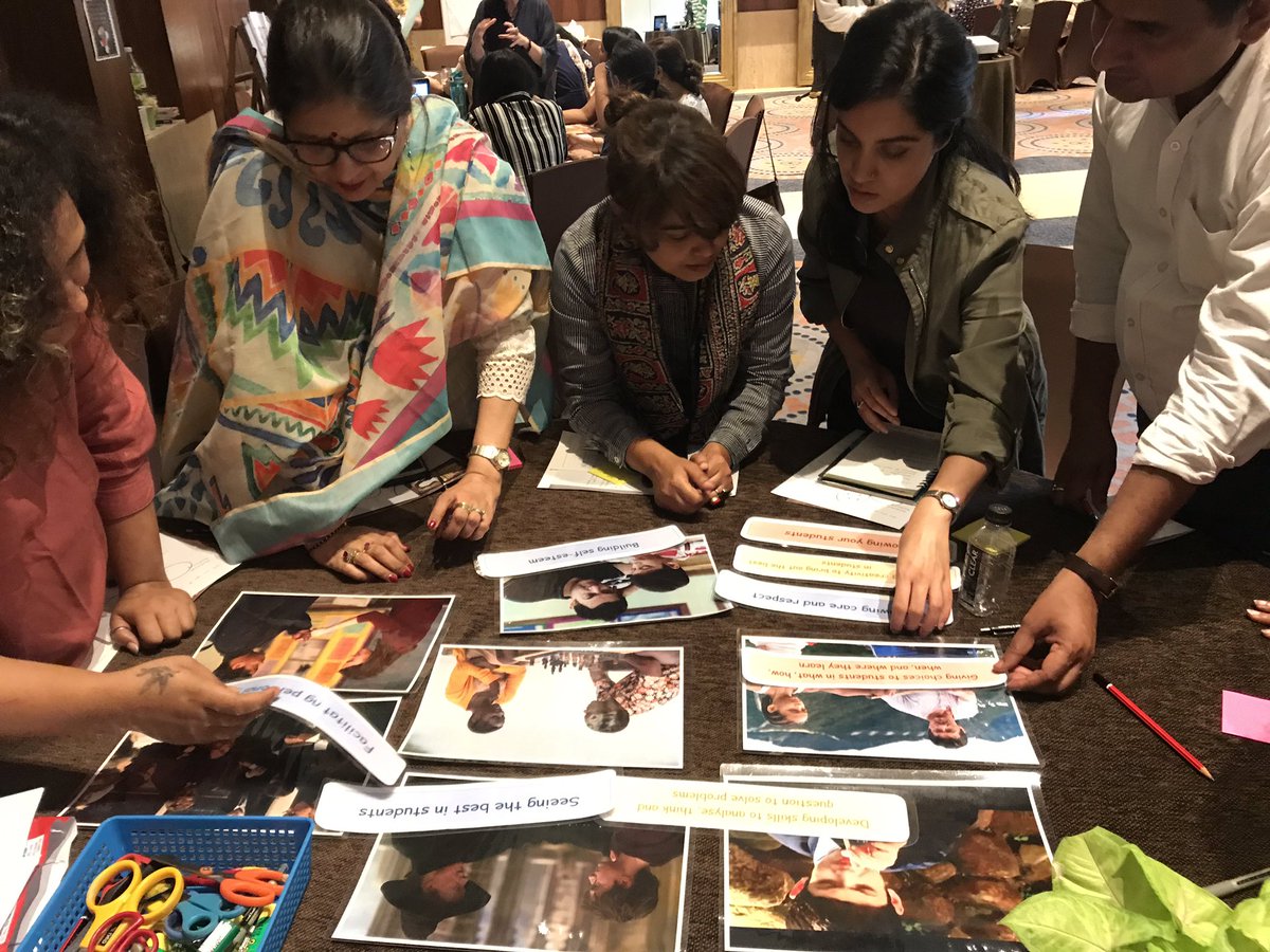 Groups engaged in discussions whilst exploring attributes of an #inspirational and #personalisedlearning 
Focus on role modelling, knowing your students and teacher credibility.
#iinspire #TBSINSET2019 #TBSDelhi